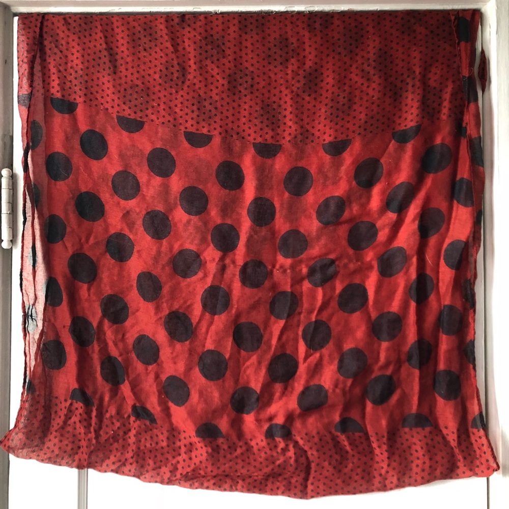 Red and black polka dot scarf